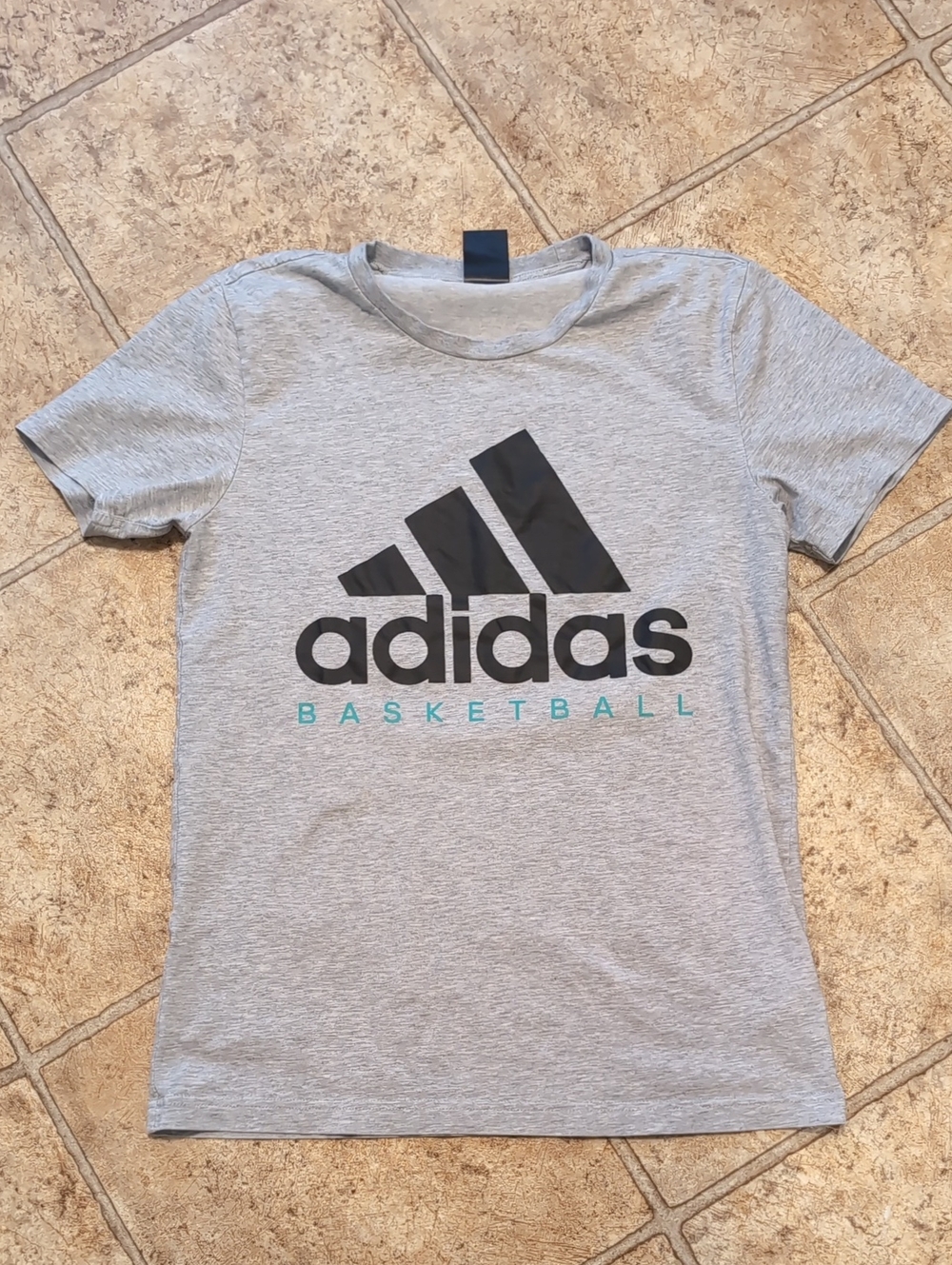 adidas Gray Tee with Black Logo and Teal Accent